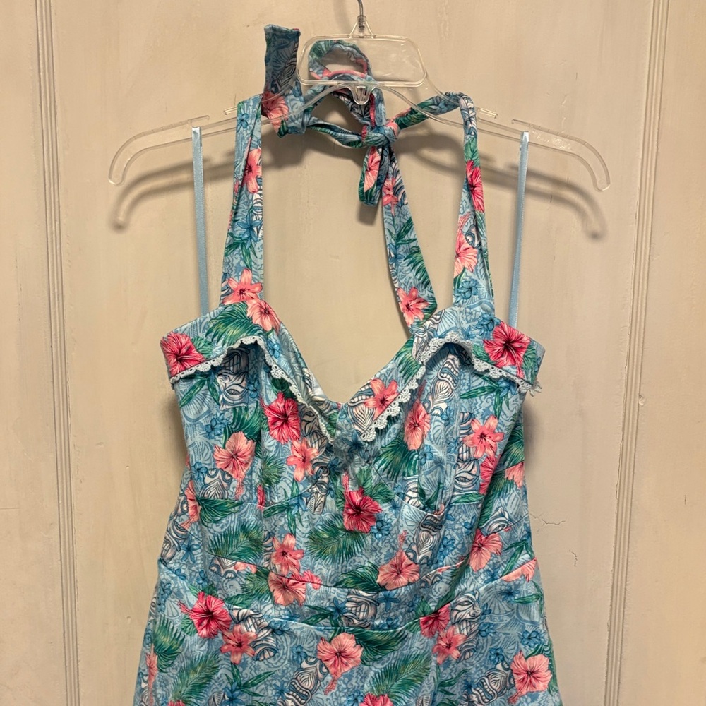 Hot Topic Hawaiian Tiki Floral Halter Pin Up Fit And Flare Dress X-Large - Picture 4 of 8